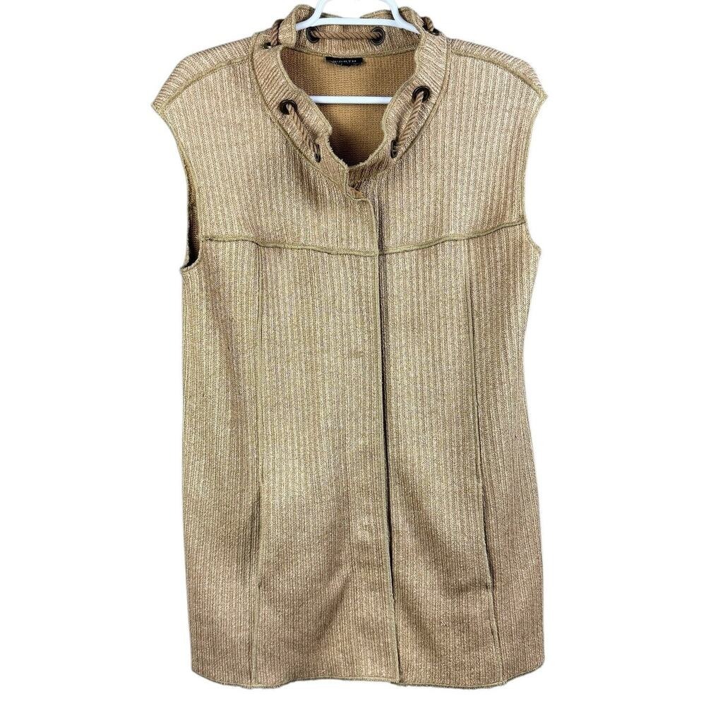WORTH NEW YORK Women's Tan Knit Sleeveless Vest Duster‎ Cardigan Button Front M